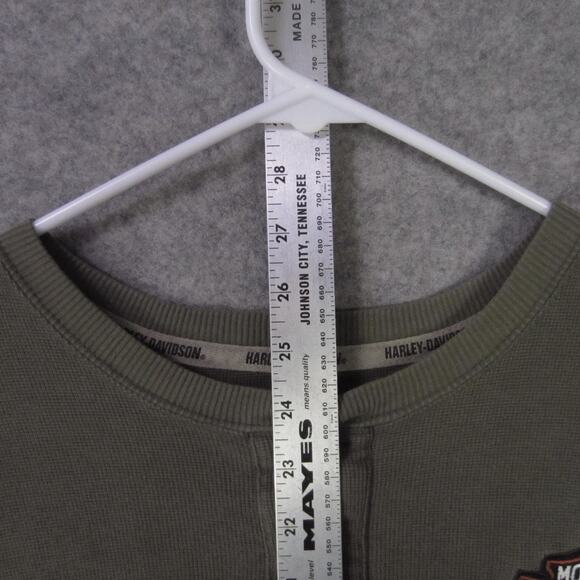 Harley-Davidson Shirt Mens Large Green Henley Thermal Waffle Knit Bar Shield - Picture 4 of 9